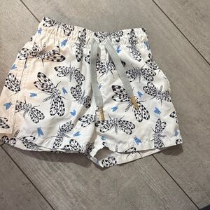 Kids Swim Trunks with Dragonfly Print - White and Blue